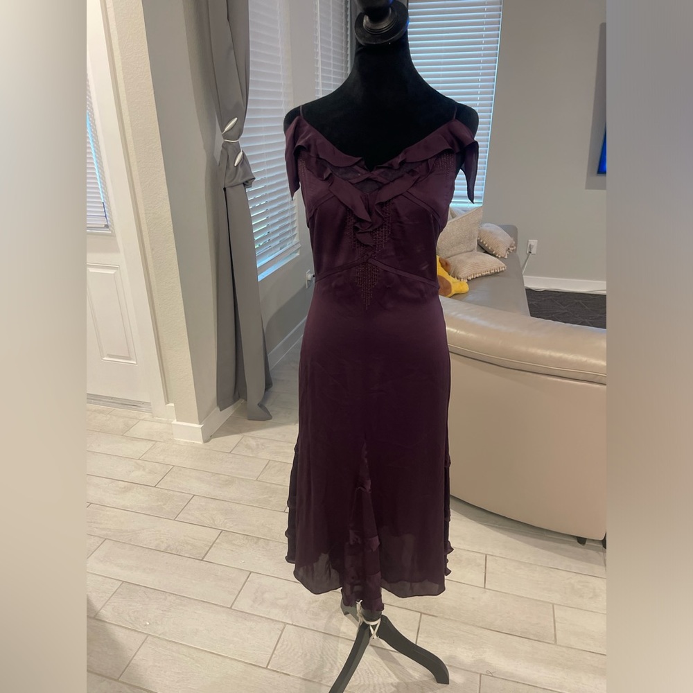 Y2K Badgley Mischka silk beaded whimsical fairy ruffle dress Sz S